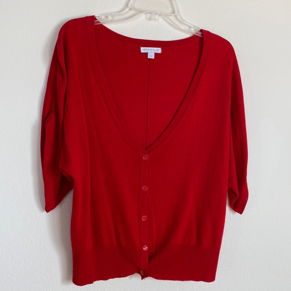 New York and company red cardigan